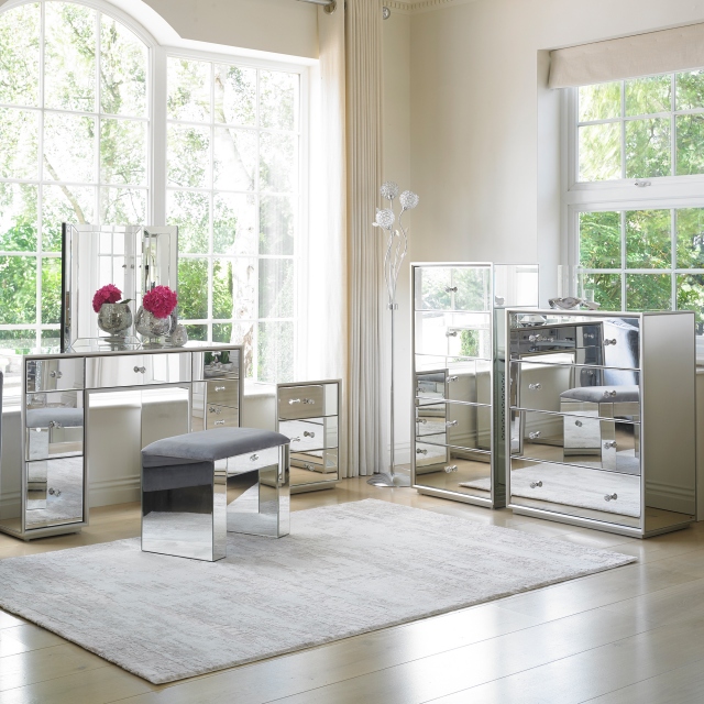 3 Drawer Bedside Chest In Silver Mirror - Sofia