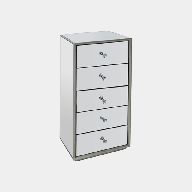 Sofia 5 Drawer Tall Boy Mirrored, Tall Mirrored Chest Of Drawers The Range
