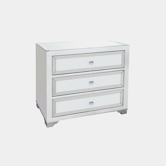 3 Drawer Wide Chest Mirrored Silver & White - Bianca