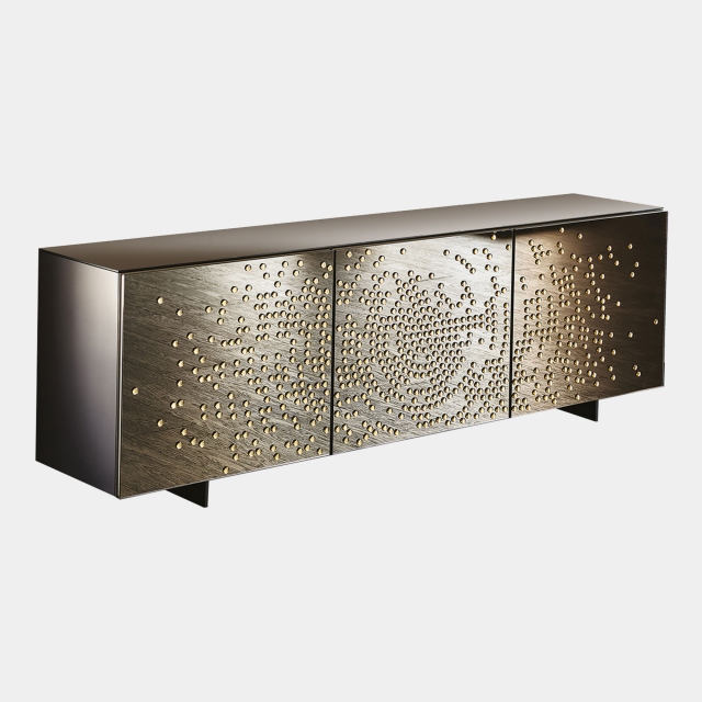 3 Door Sideboard In Frosted Bronze/Black Relief L4 Glossy Moka Carcase - Cattelan Italia Voyager