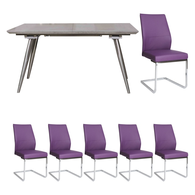 Extending Dining Table & 6 Purple Chairs - Detroit