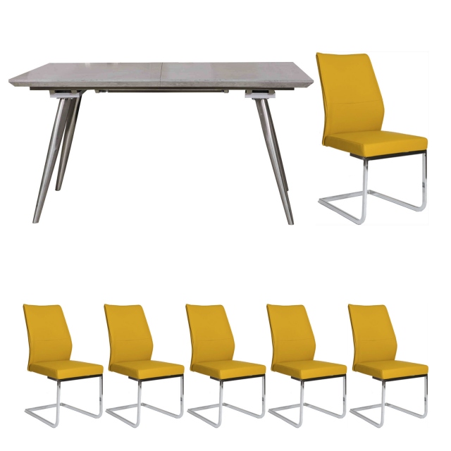 Detroit - Extending Dining Table & 6 Ochre chairs