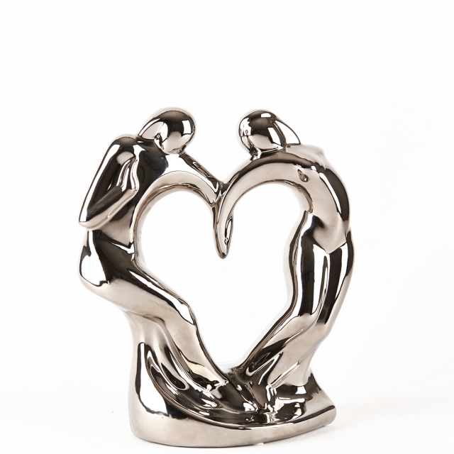 Silver Lovers Sculpture - Heart Posing
