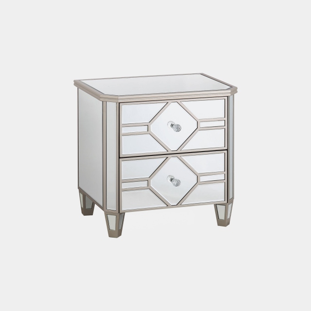 Ruby 2 Drawer Mirrored Bedside Chest, Mirrored Bedside Dresser