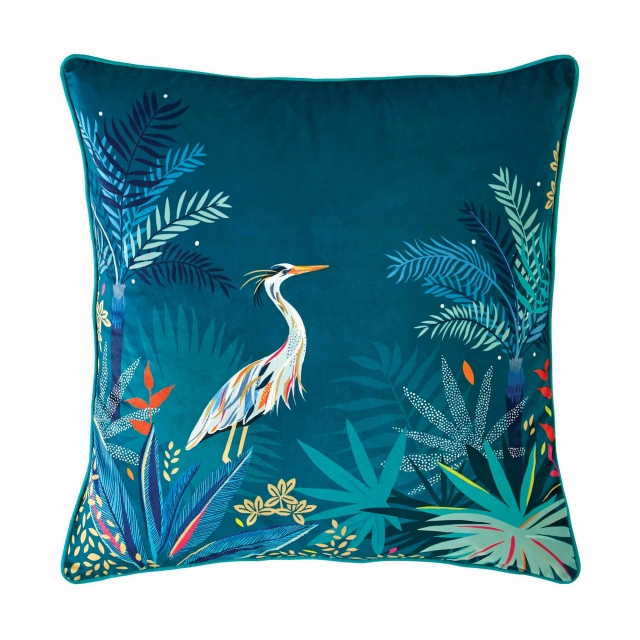 Sara Miller Heron Velvet Teal Medium Cushion