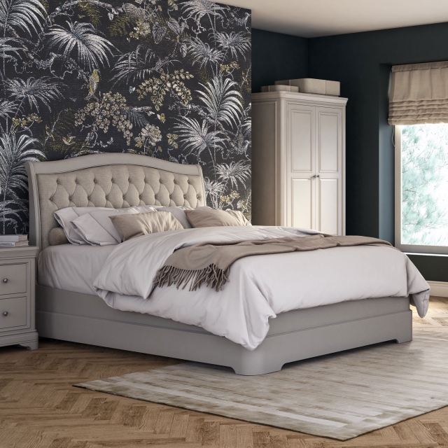 Bed Frame With Buttoned Headboard - Taupe Painted Finish - Avignon