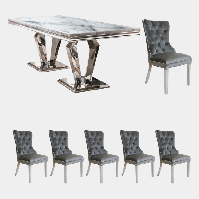200cm Dining Table & 6 Metropole Chairs In Grey - Missano