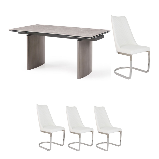 Barcelona - 160cm Extending Dining Table & 4 Marius Chairs White PU