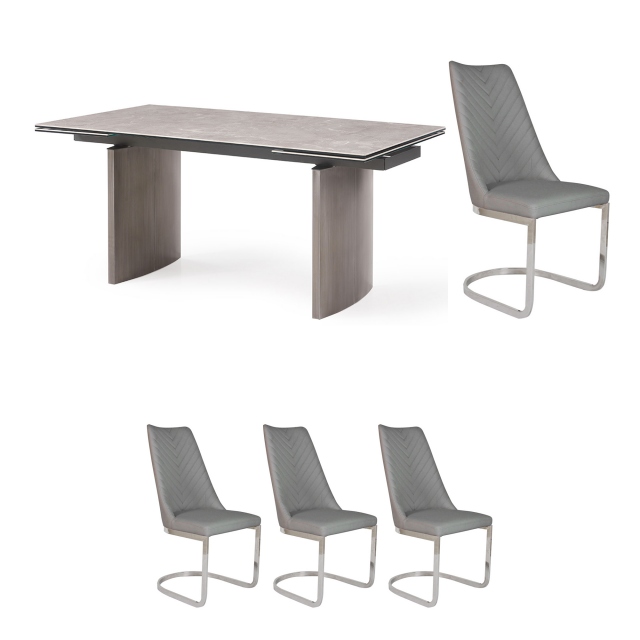 160cm Extending Dining Table & 4 Marius Chairs Light Grey PU - Barcelona