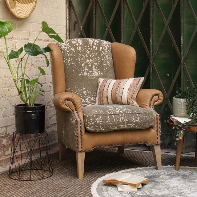 Wing Chair In Fabric & Leather - Tetrad Montana