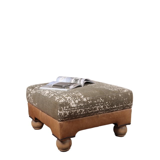 Square Footstool In Fabric & Leather - Tetrad Montana