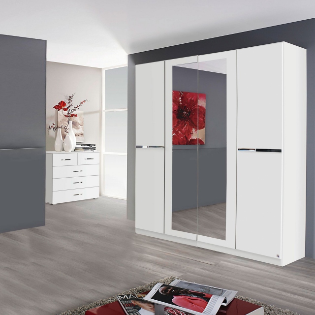 181cm 4 Door Hinged Robe With 2 Mirrors (210cmH) In AN806 Alpine White - Alpen