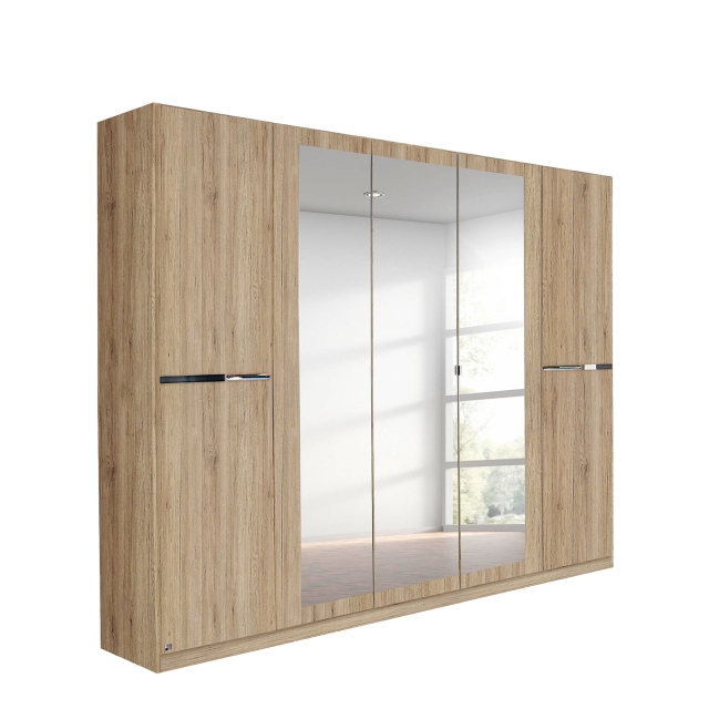 226cm 5 Door Hinged Robe With 3 Mirrors (210cmH) In A4M06 Sonoma Oak - Alpen