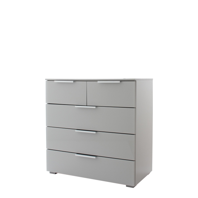 80cm 5 Drawer Chest In A030G Silk Grey Carcase and Glass Chrome Handles - Strada