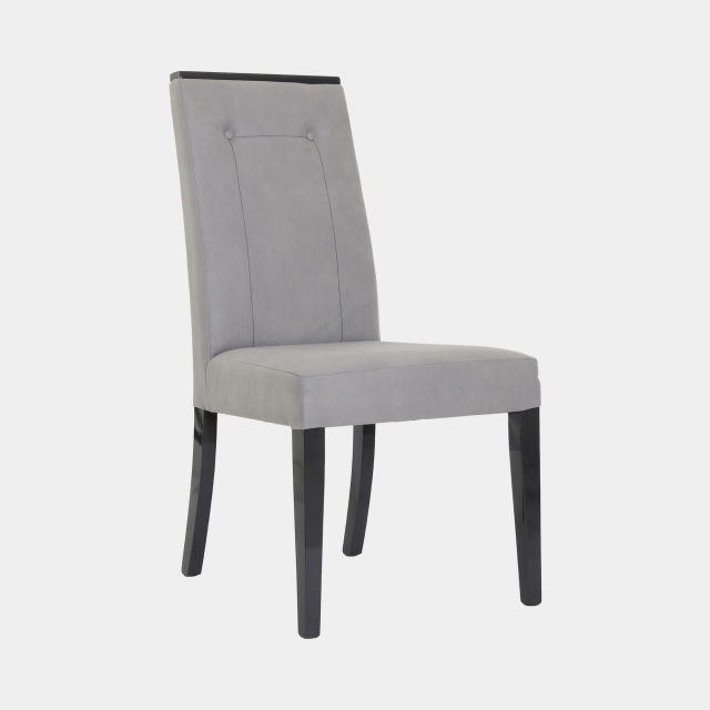 Faux Leather Dining Chair With Wooden Detail In Grey - Hyatt