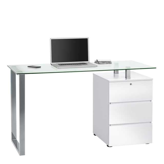 Storage Desk In Glass & White High Gloss - Beta