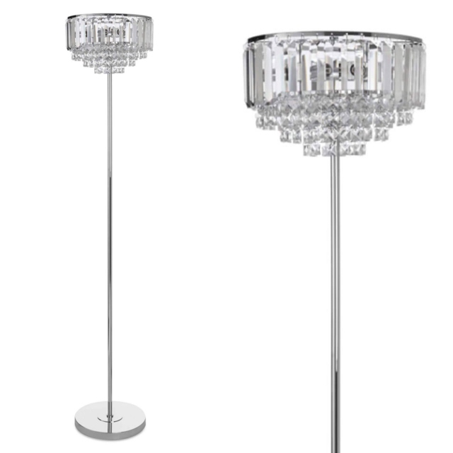 Vienna Crystal Chrome Floor Lamp, Chandelier Floor Lamp With Shade