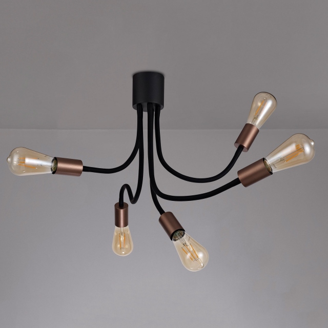 Black & Copper 5 Light Ceiling Light - Reflex
