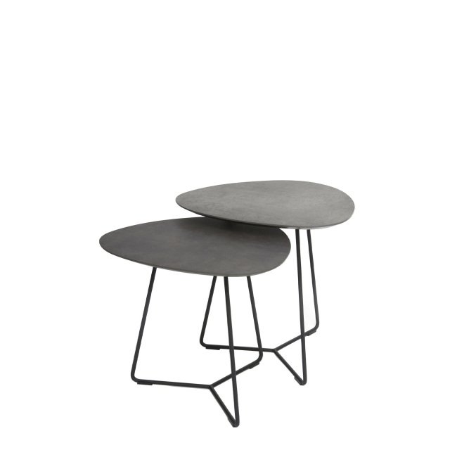 End Table Set Large Table Alu Grey & Small Table In Agate Grey With Black Frame - Stratus
