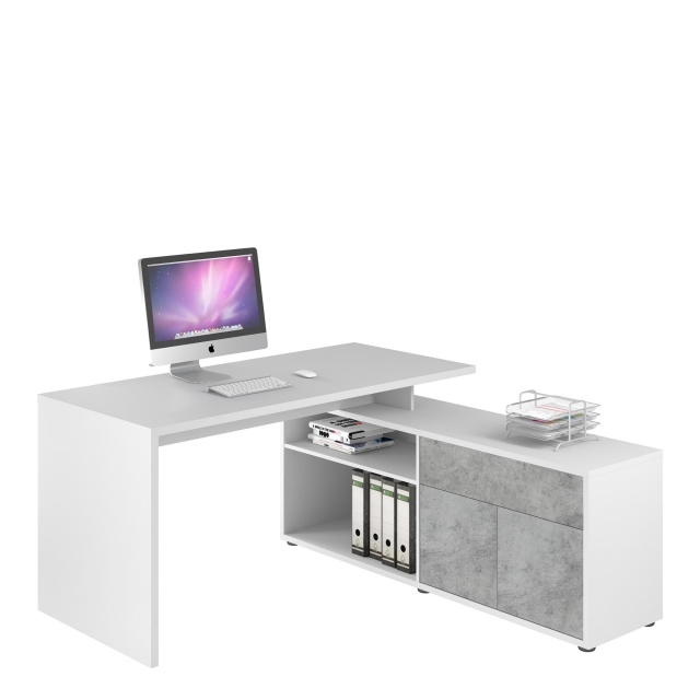 4020-3964 Corner Desk - Ice White /Stone Grey - Newton