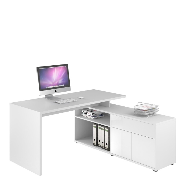 4020-3956 Corner Desk - Ice White/High Gloss White - Newton