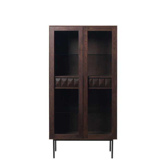 Lima Tall Glass Cabinet In Espresso, Black Iron And Glass Bookcase