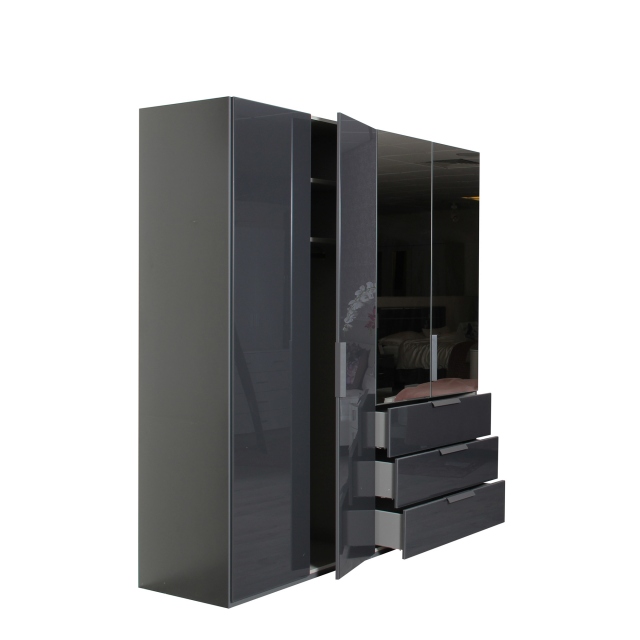 0RC8 201cm 4Door/3Drawer Hinged Combi Robe With Colour/Mirror Glass In A226B Graphite/Basalt - Nova 