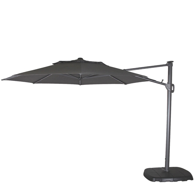 3.3m Round Parasol in Grey With LED Lights Including Cover With Sand & Water Base - St Tropez