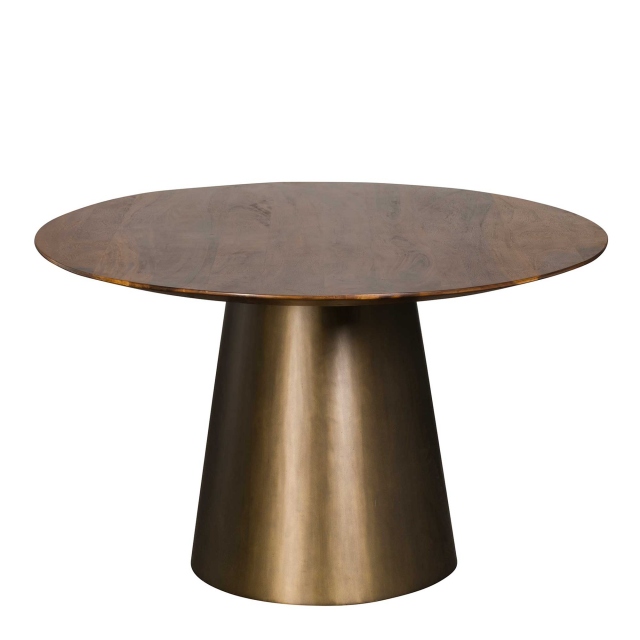 Lumpur - 153cm Round Dining Table In Albany Walnut With Brass Detail