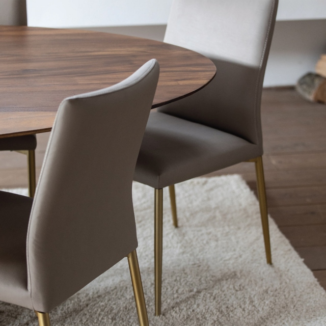 Dining Chair In Taupe Faux Leather - Lumpur