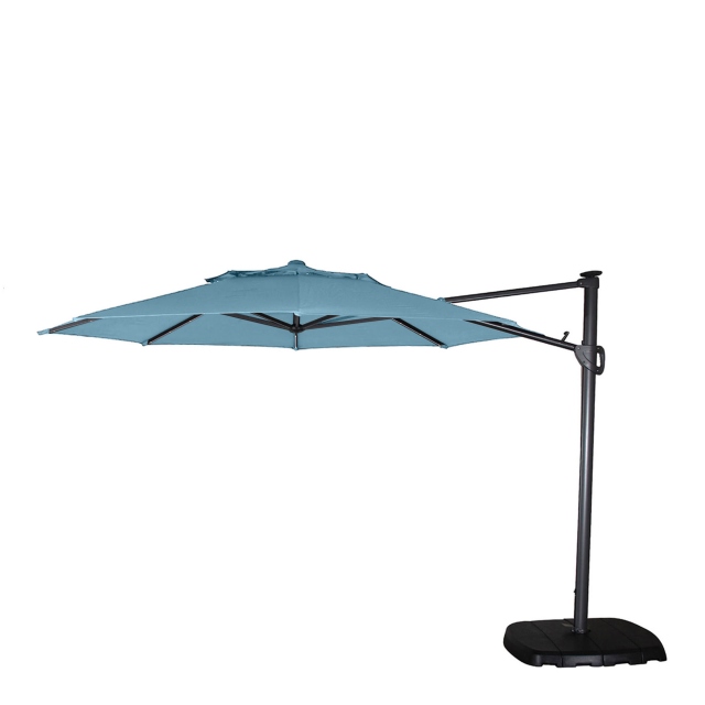 3.3m Round Parasol in Duck Egg Blue With LED Lights Including Cover Sand & Water Base - St Tropez
