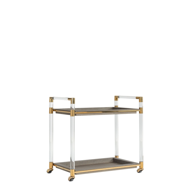 Trolley Table In Shagreen PU Leather With Gold Metal Detail - Paradis