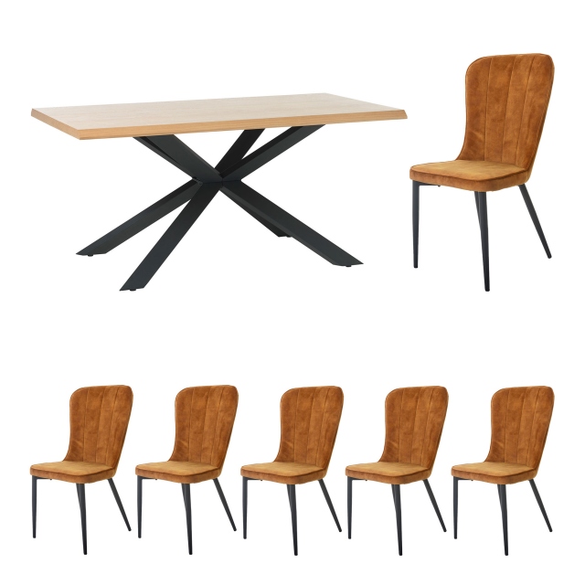 Holmwood - 200cm Dining Table With 6 Mala Chairs In Amber Velvet