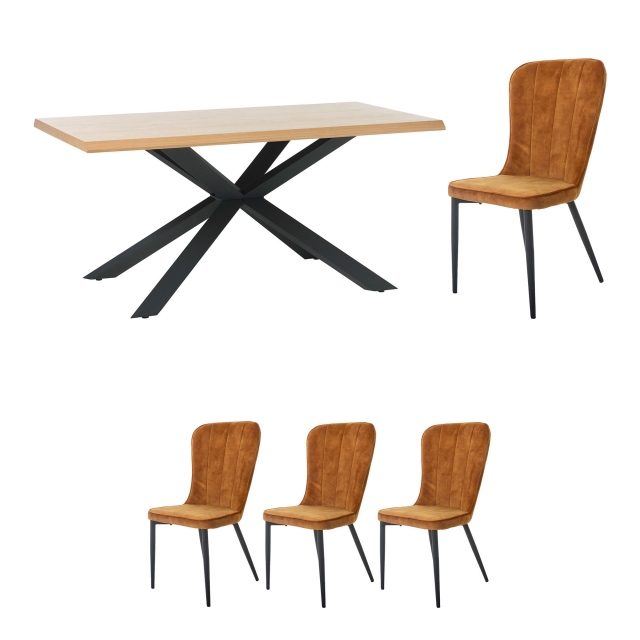Holmwood - 160cm Dining Table With 4 Mala Chairs In Amber Velvet