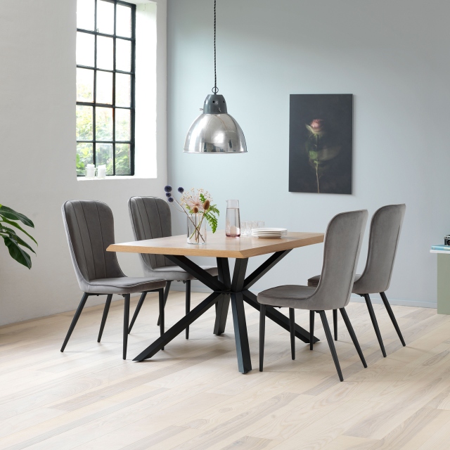 160cm Dining Table With 4 Mala Chairs In Amber Velvet - Holmwood