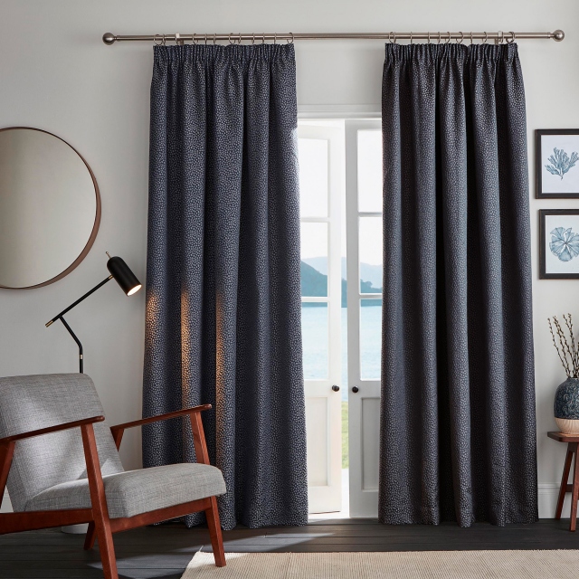 Ardely Indigo Pair of Blackout Pencil Pleat Readymade Curtains