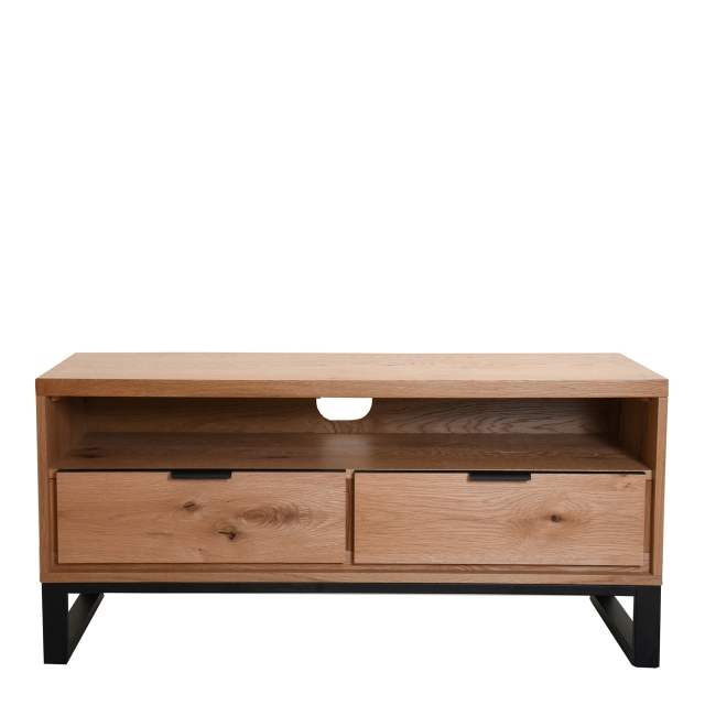 Holmwood - Small 2 Section TV Unit In Natural Brushed Oak & Black Legs