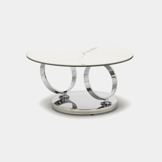 Coffee Table With White Marbled Ceramic Top & Stainless Steel Base - Poli