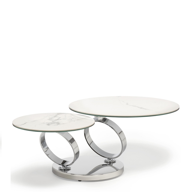 Swivel Coffee Table In White Marbled Ceramic - Poli