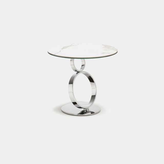 Lamp Table With White Marbled Ceramic Top & Stainless Steel Base - Poli