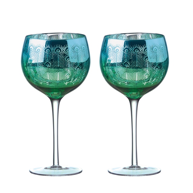 Set of 2 - Peacock Gin Glasses
