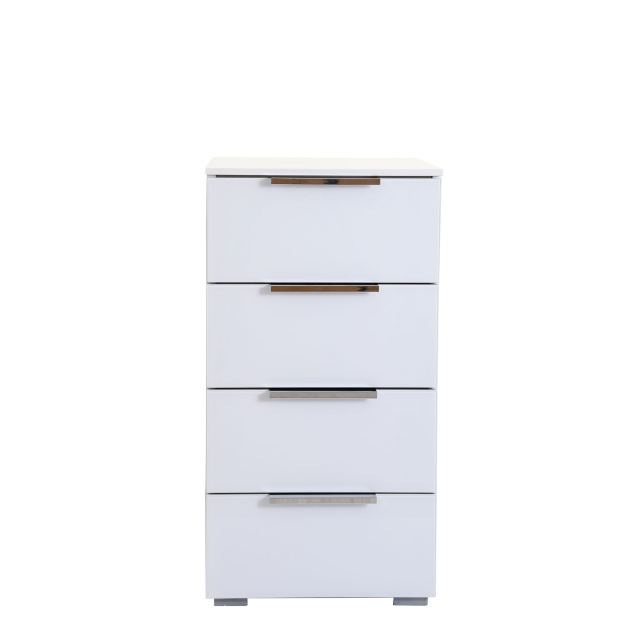 40cm 4 Drawers Chest In White/White Glass A011G - Strada