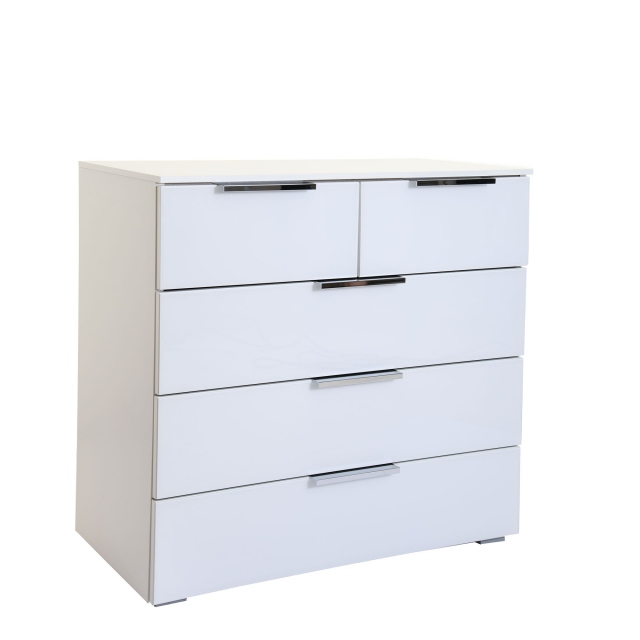 80cm 5 Drawers Chest In White/White Glass A011G - Strada