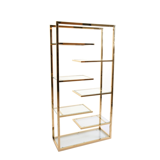 Display Cabinet In Clear Glass & Gold Steel Frame - Auric