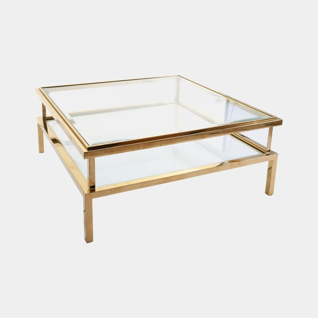 Auric - Coffee Table With Clear Glass Top & Gold Steel Frame