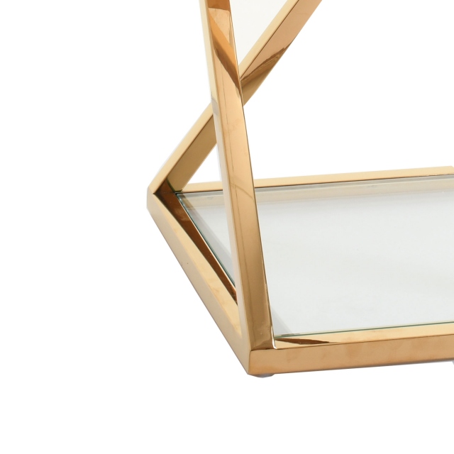 40x55cm X Frame End Table With Clear Glass Top & Gold Steel Frame - Auric