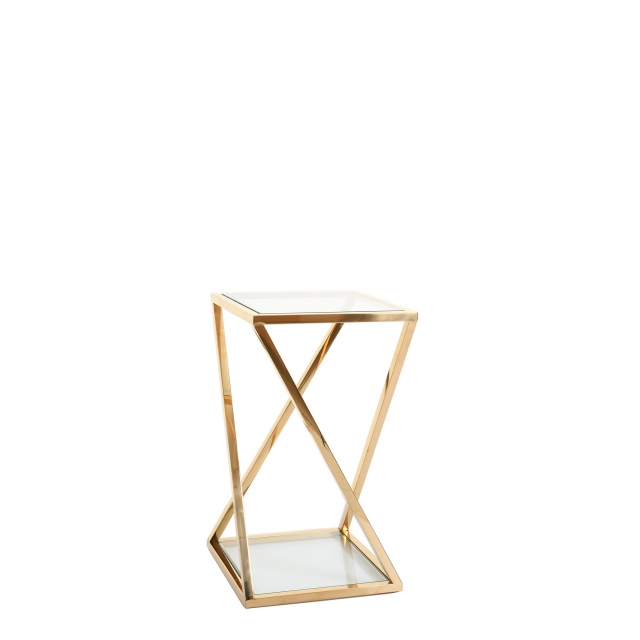 40x70cm X Frame End Table With Clear Glass Top & Gold Steel Frame - Auric
