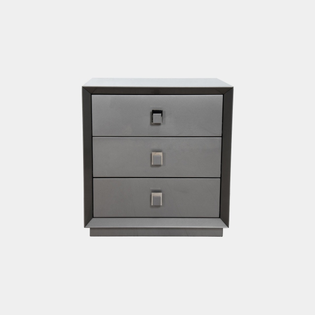 3 Drawer Bedside Table In Dark Grey High Gloss Finish - Charente