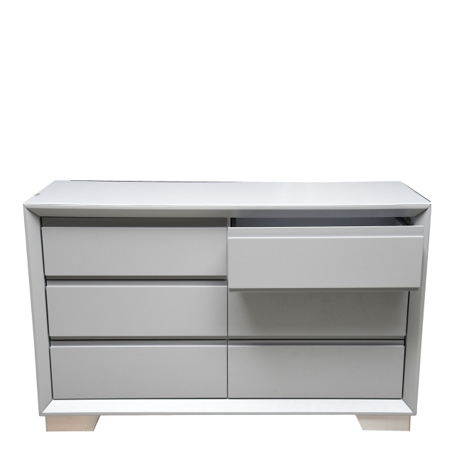6 Drawer Wide Cabinet In Grey Matt Finish - Vigo