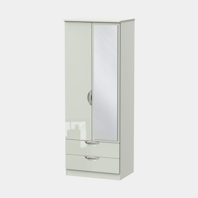 Tall 2 Drawer Mirror Robe Kaschmir High Gloss Fronts And Base - Stanford